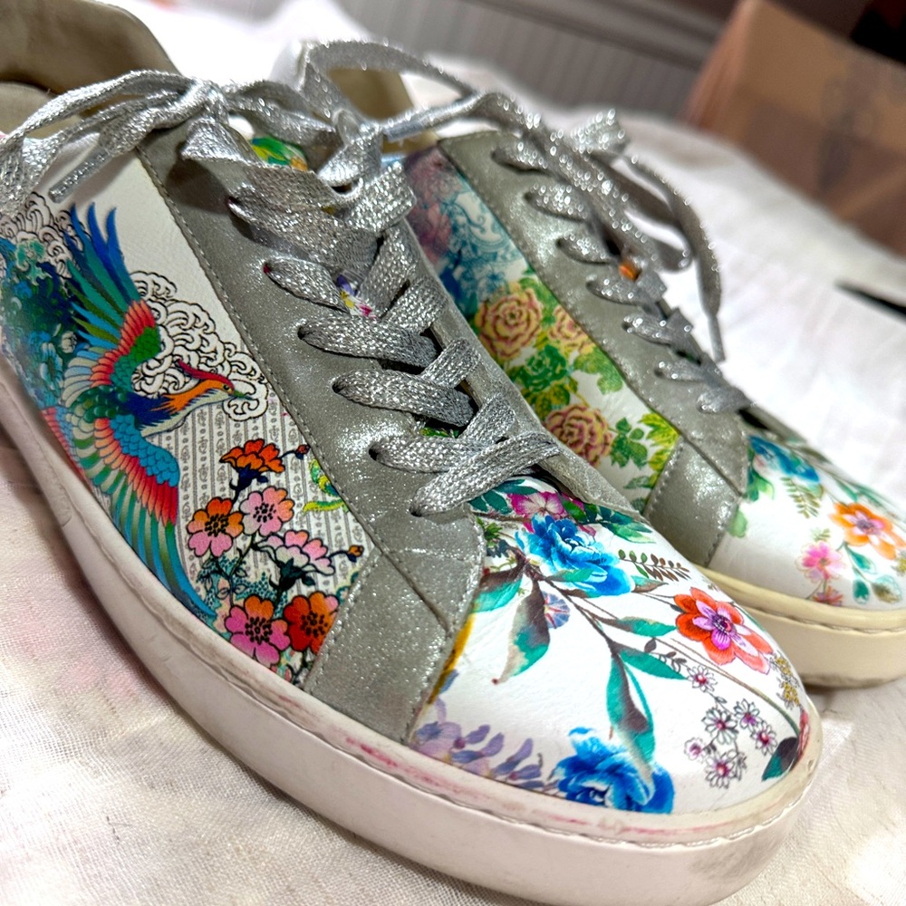 Johnny Was floral sneakers size 10. Silver laces. Worn ONCE!